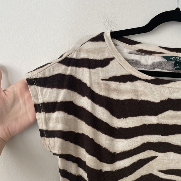 Ralph Lauren Animal Zebra Print Top Size M Stretch Knit Old Money Western Boho - Picture 5 of 8